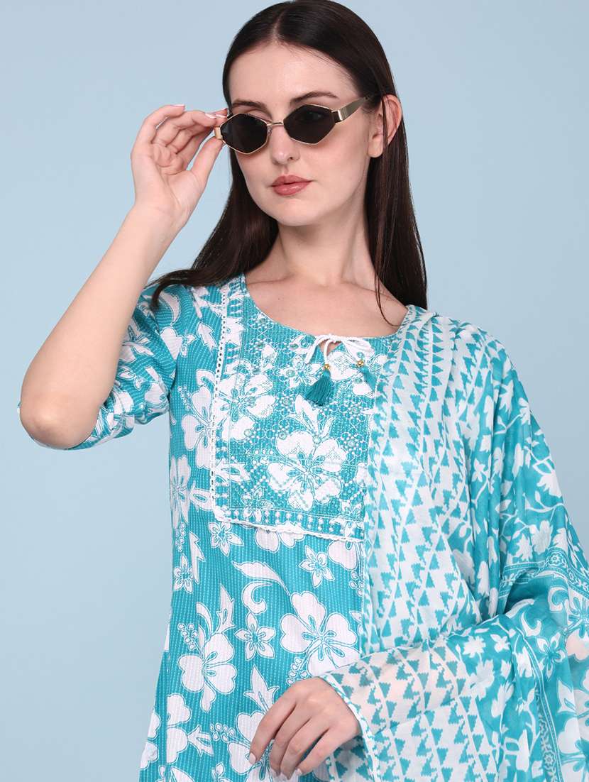 teal cotton kurta pant  set - 22321600 -  Standard Image - 1