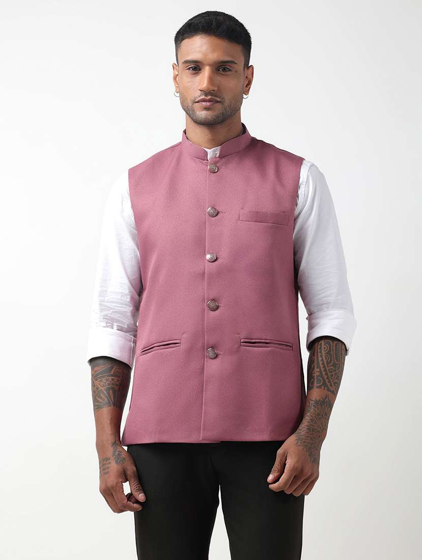 men solid mandarin neck regular fit nehru jacket - 22321708 -  Standard Image - 1