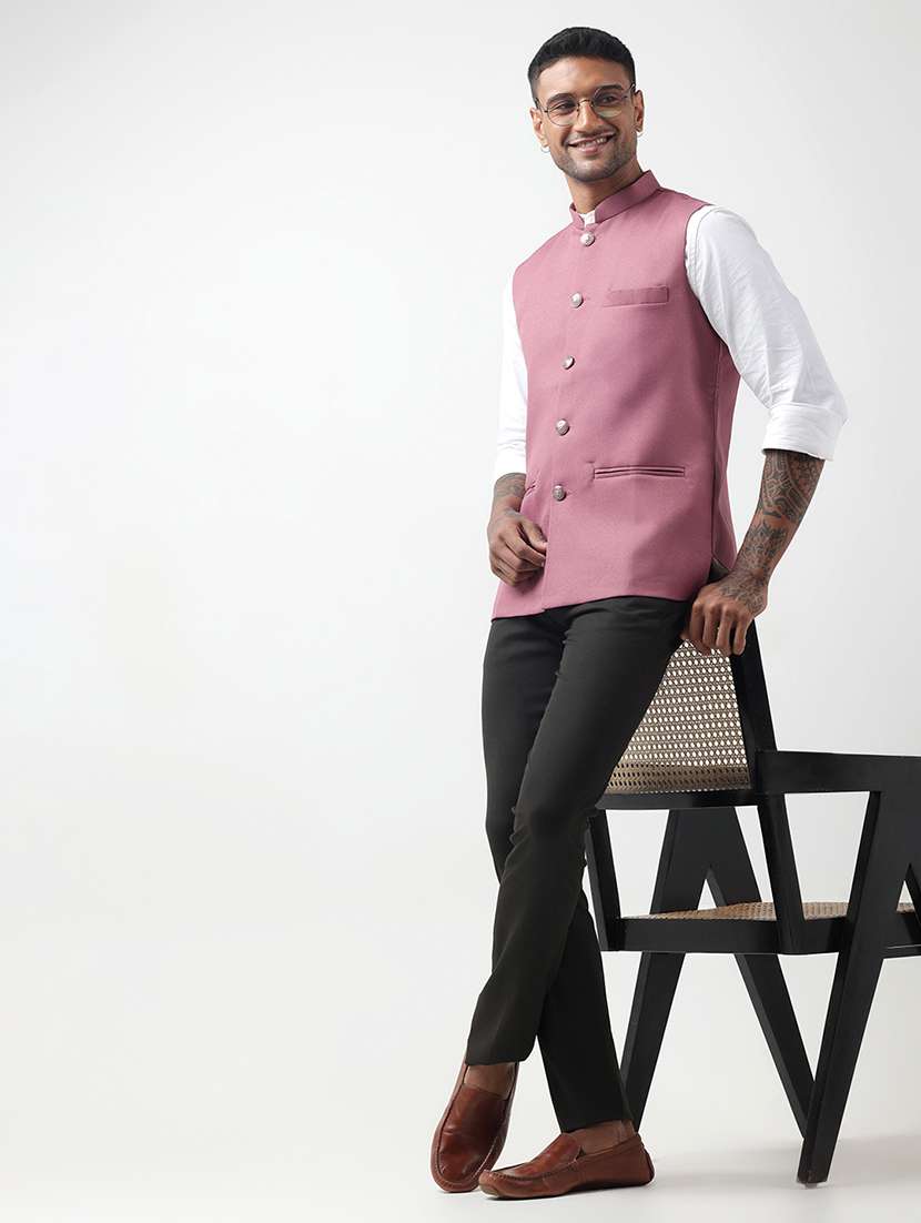 men solid mandarin neck regular fit nehru jacket - 22321708 -  Standard Image - 4