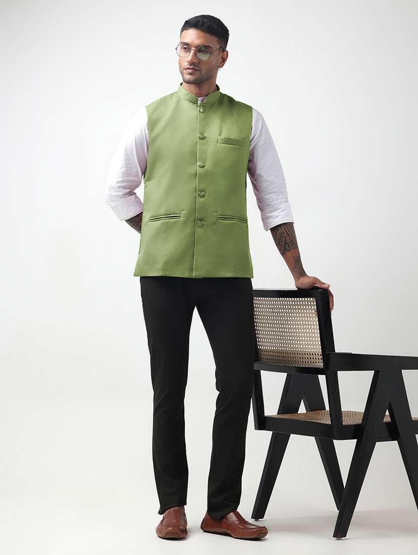 men solid mandarin neck regular fit nehru jacket - 22321709 -  Standard Image - 4