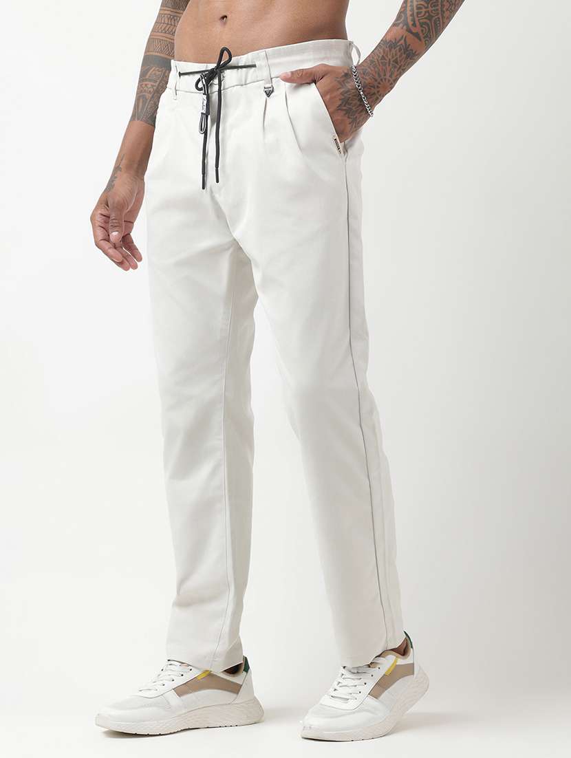 men solid low rise pleated casual trouser - 22321711 -  Standard Image - 1
