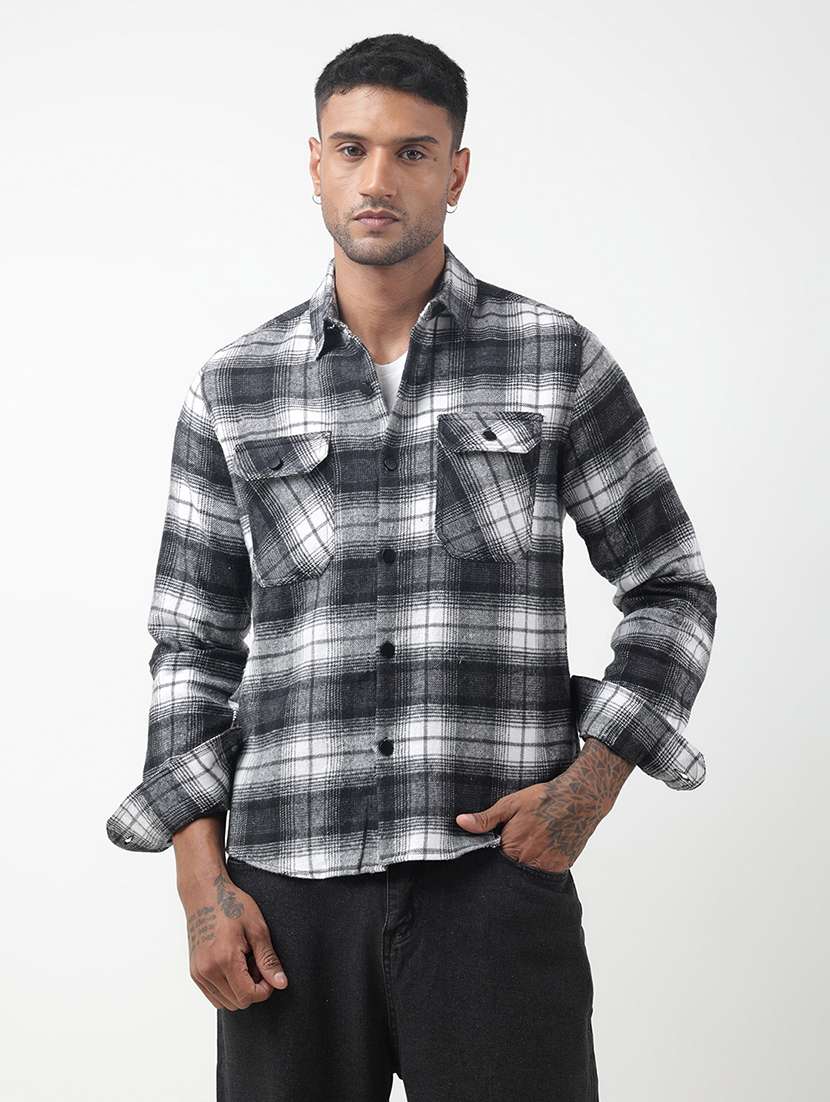 men checkered long sleeve regular fit shacket - 22321716 -  Standard Image - 1