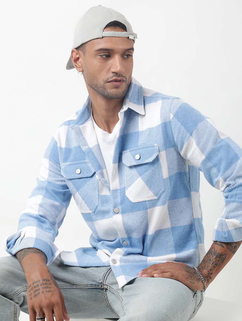 men checkered long sleeve regular fit shacket - 22321719 -  Standard Image - 1