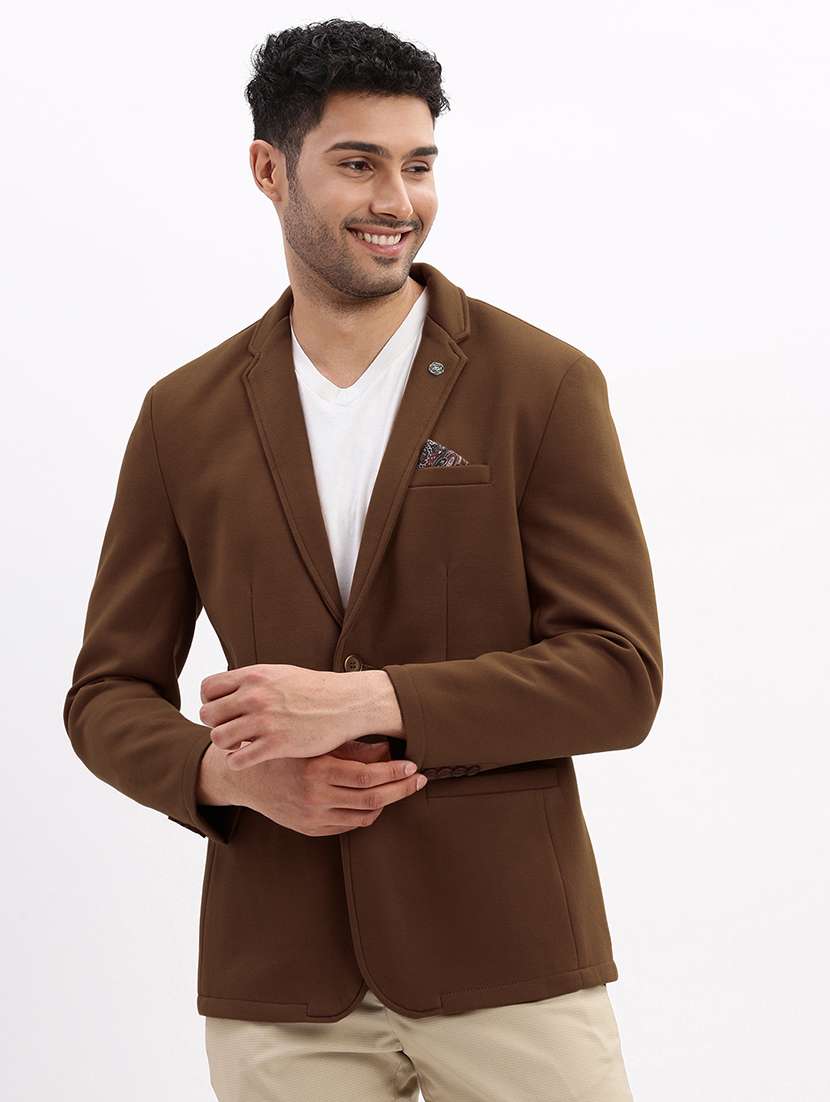 men solid lapel collar single breasted casual blazer
