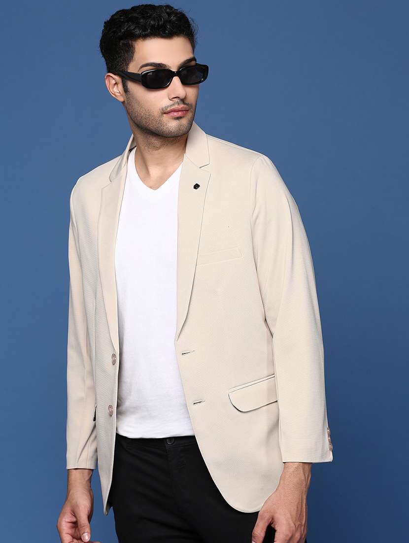 men solid lapel collar single breasted casual blazer