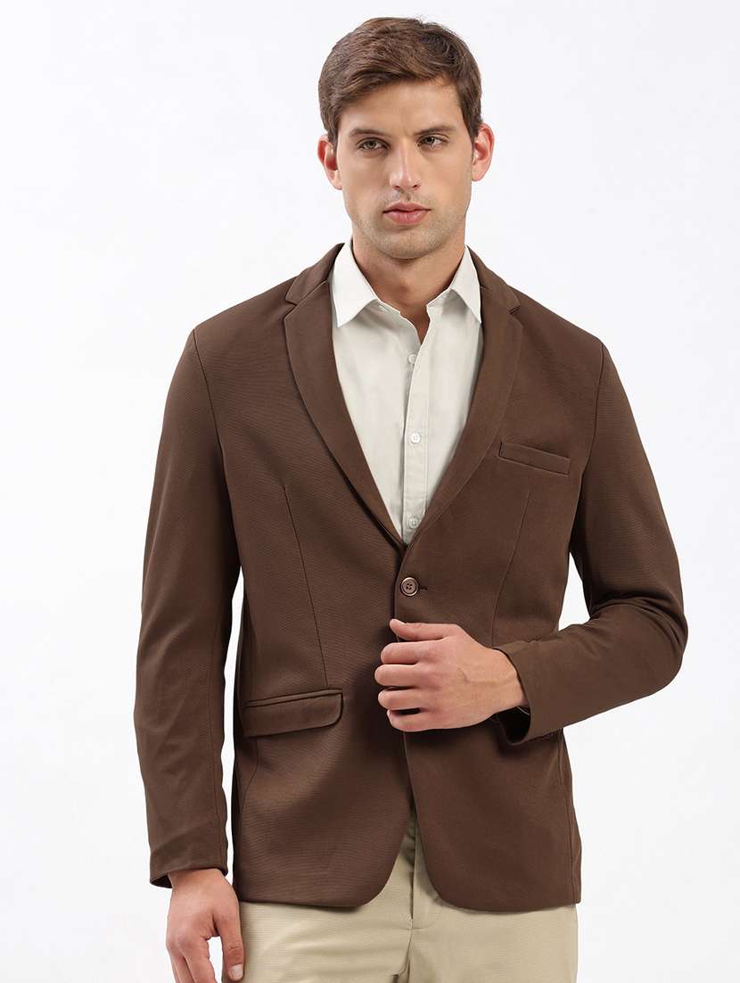 men solid lapel collar single breasted casual blazer - 22321729 -  Standard Image - 1