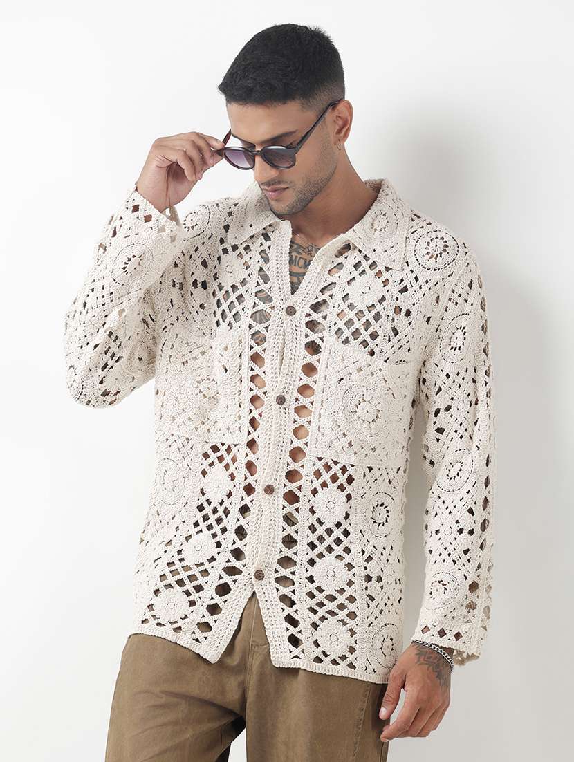 men self design long sleeve oversized casual shirt
