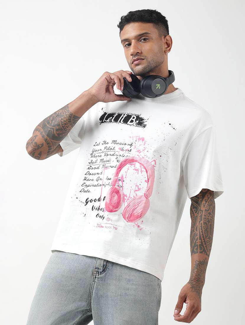 men front print short sleeve oversized t-shirt