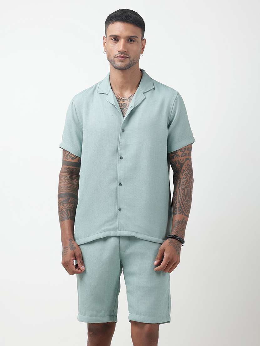 men solid short sleeve shirt & shorts co-ord set - 22321753 -  Standard Image - 1