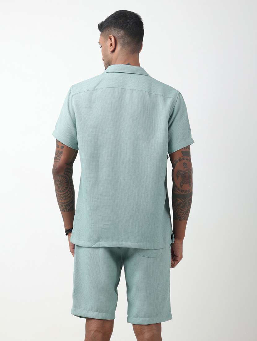 men solid short sleeve shirt & shorts co-ord set - 22321753 -  Standard Image - 4