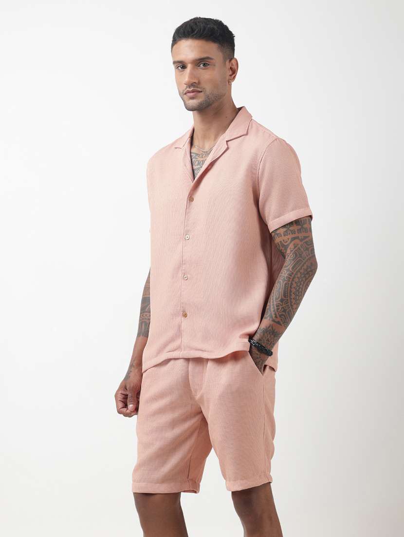 men solid short sleeve shirt & shorts co-ord set - 22321754 -  Standard Image - 1