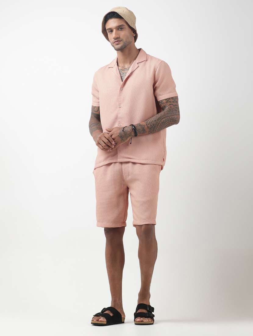 men solid short sleeve shirt & shorts co-ord set - 22321754 -  Standard Image - 4