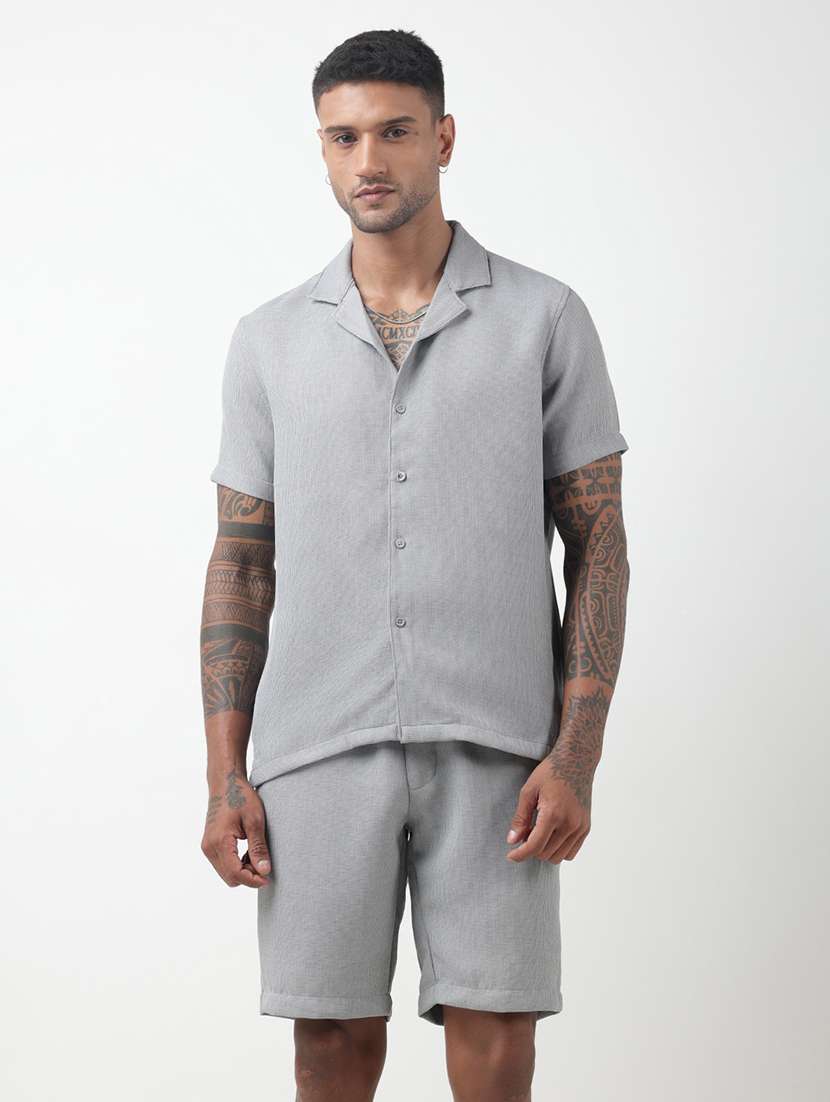 men solid short sleeve shirt & shorts co-ord set - 22321756 -  Standard Image - 1