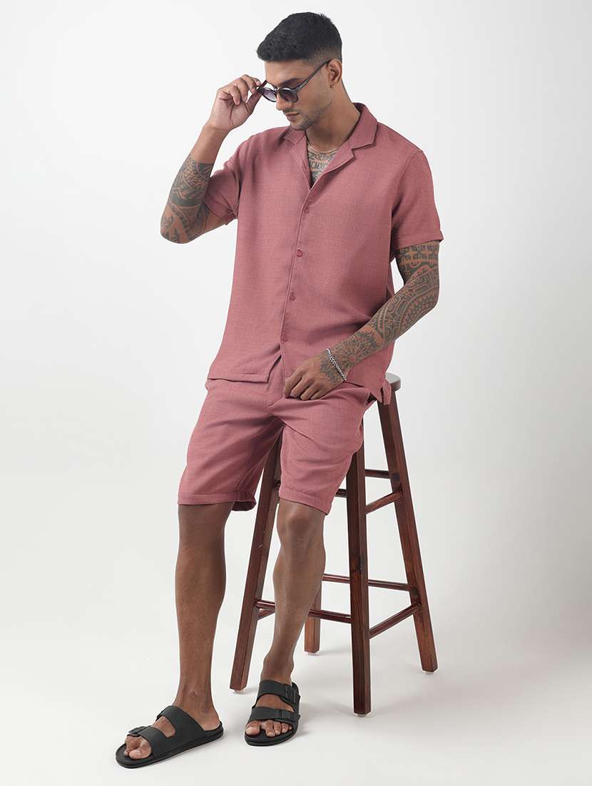 men solid short sleeve shirt & shorts co-ord set - 22321758 -  Standard Image - 4