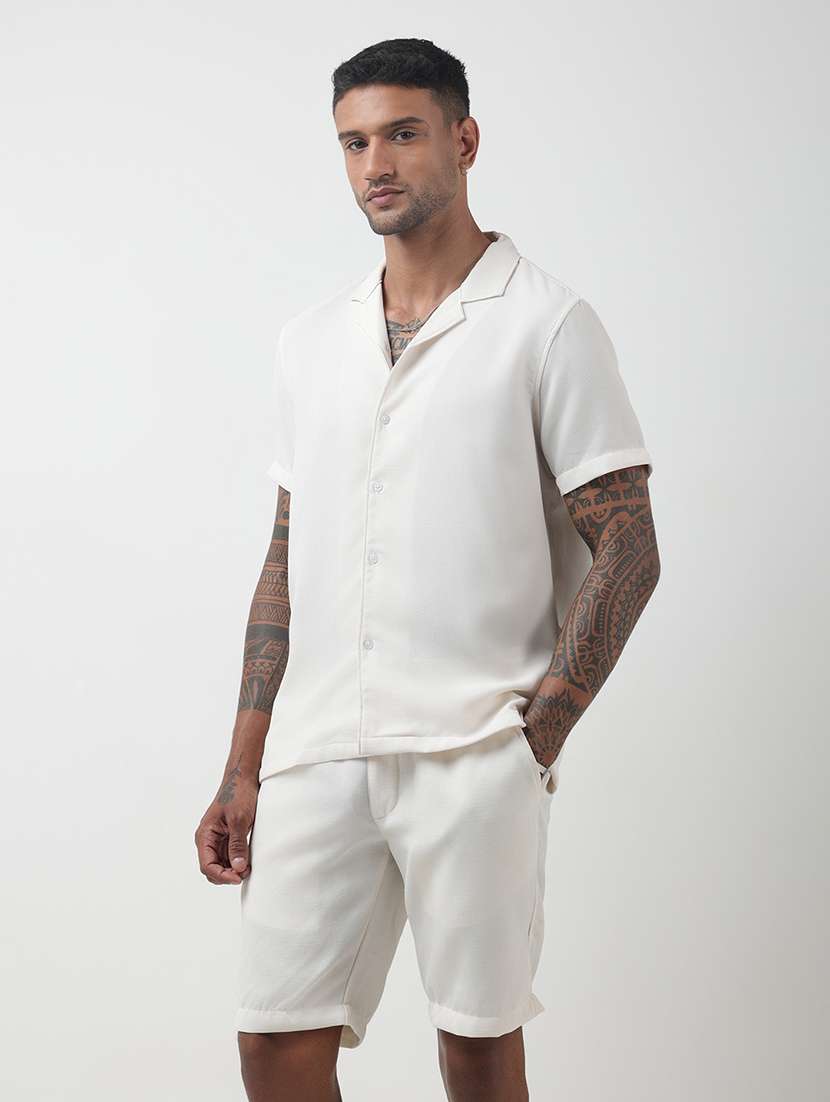 men solid short sleeve shirt & shorts co-ord set - 22321759 -  Standard Image - 1