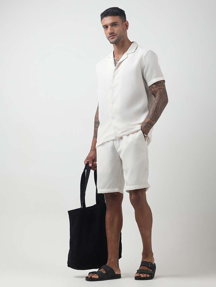 men solid short sleeve shirt & shorts co-ord set - 22321759 -  Standard Image - 4