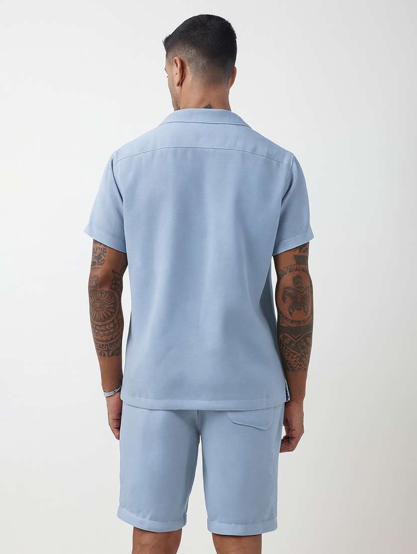 men solid short sleeve shirt & shorts co-ord set - 22321762 -  Standard Image - 4