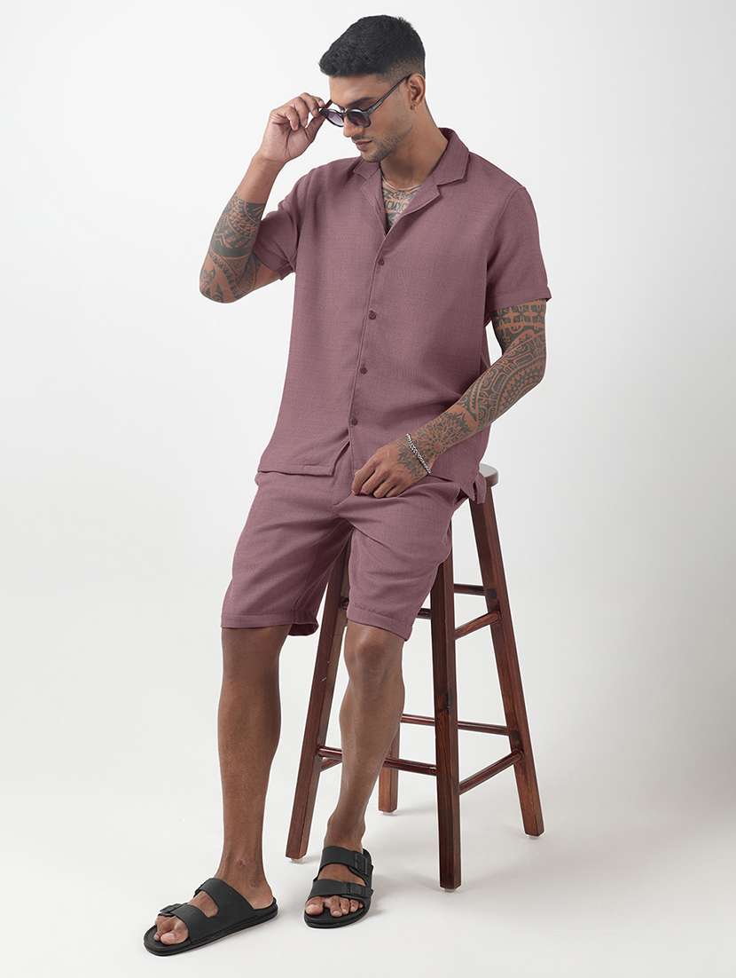 men solid short sleeve shirt & shorts co-ord set - 22321764 -  Standard Image - 4