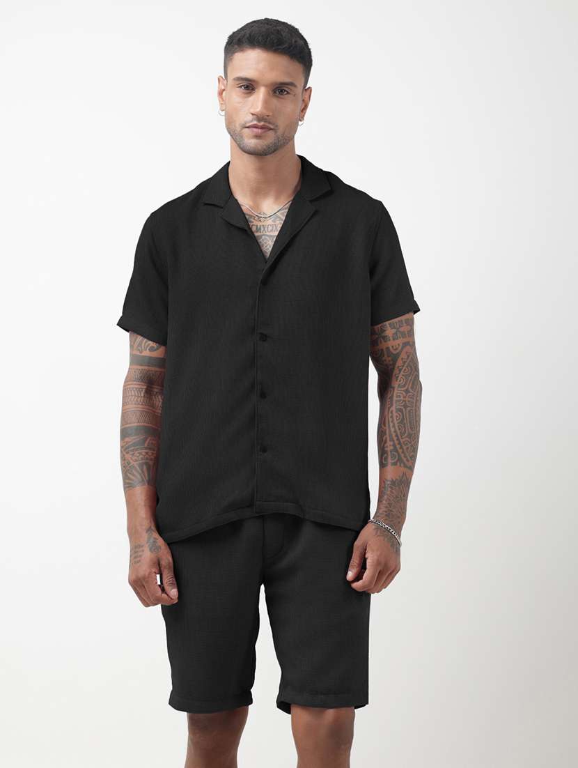 men solid short sleeve shirt & shorts co-ord set - 22321765 -  Standard Image - 1