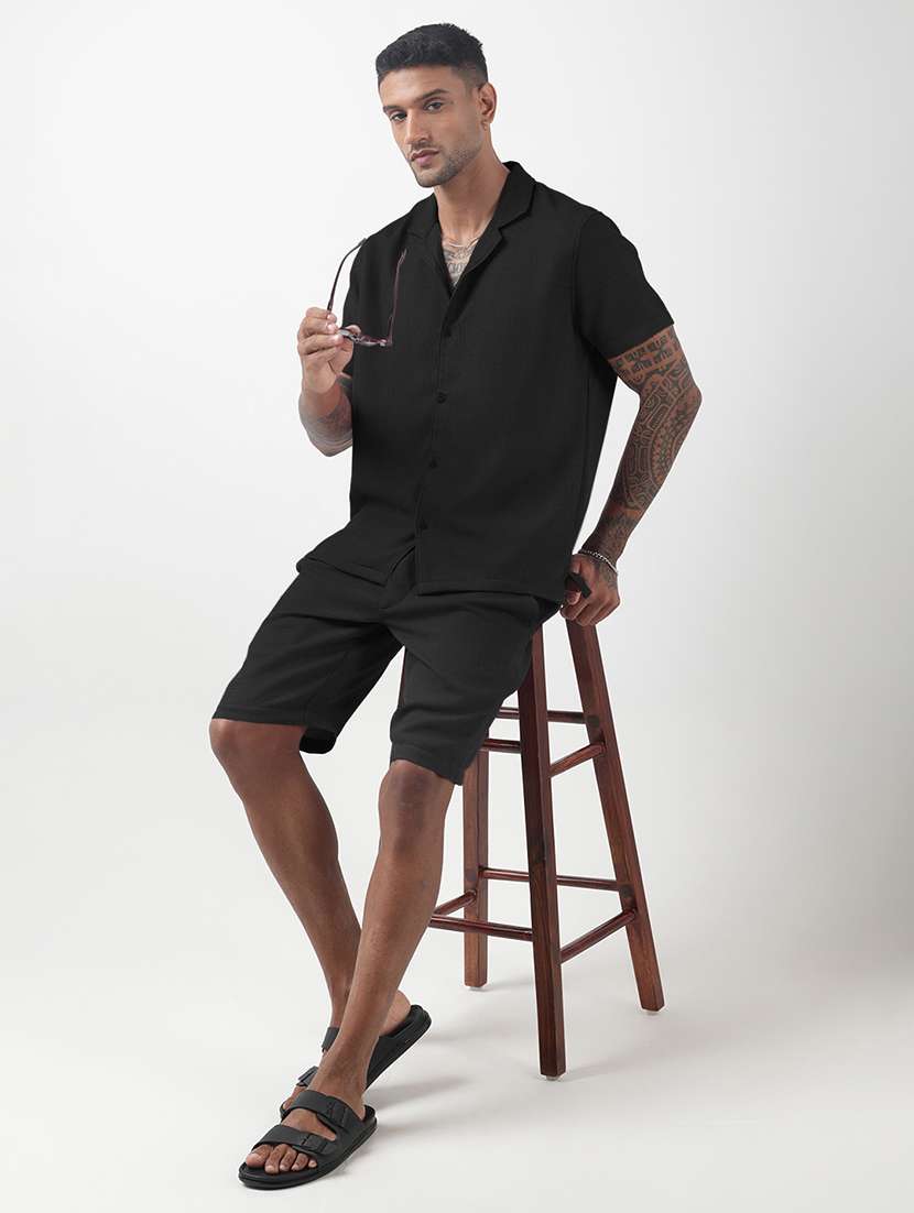 men solid short sleeve shirt & shorts co-ord set - 22321765 -  Standard Image - 4