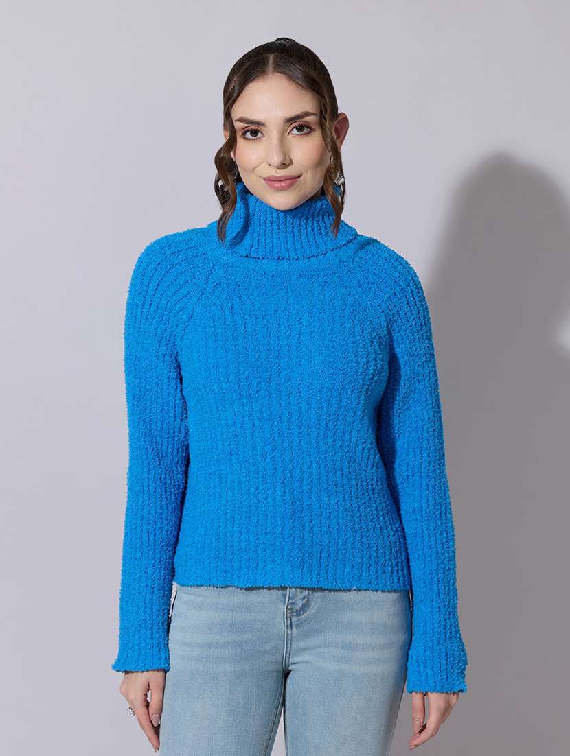 women solid high high neck pullover - 22321766 -  Standard Image - 1