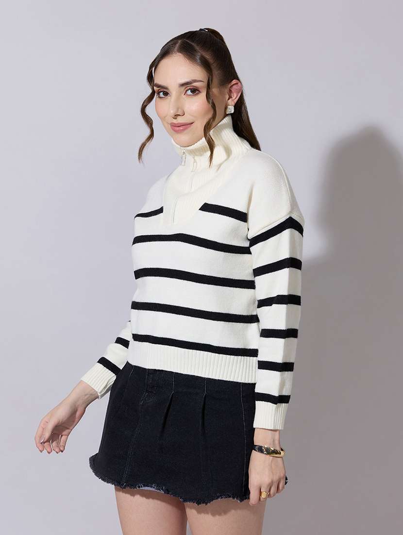 women striped long sleeve collared pullover - 22321772 -  Standard Image - 1