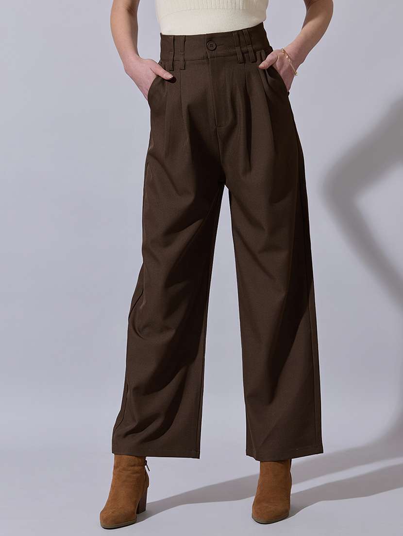 women solid high rise korean pants 