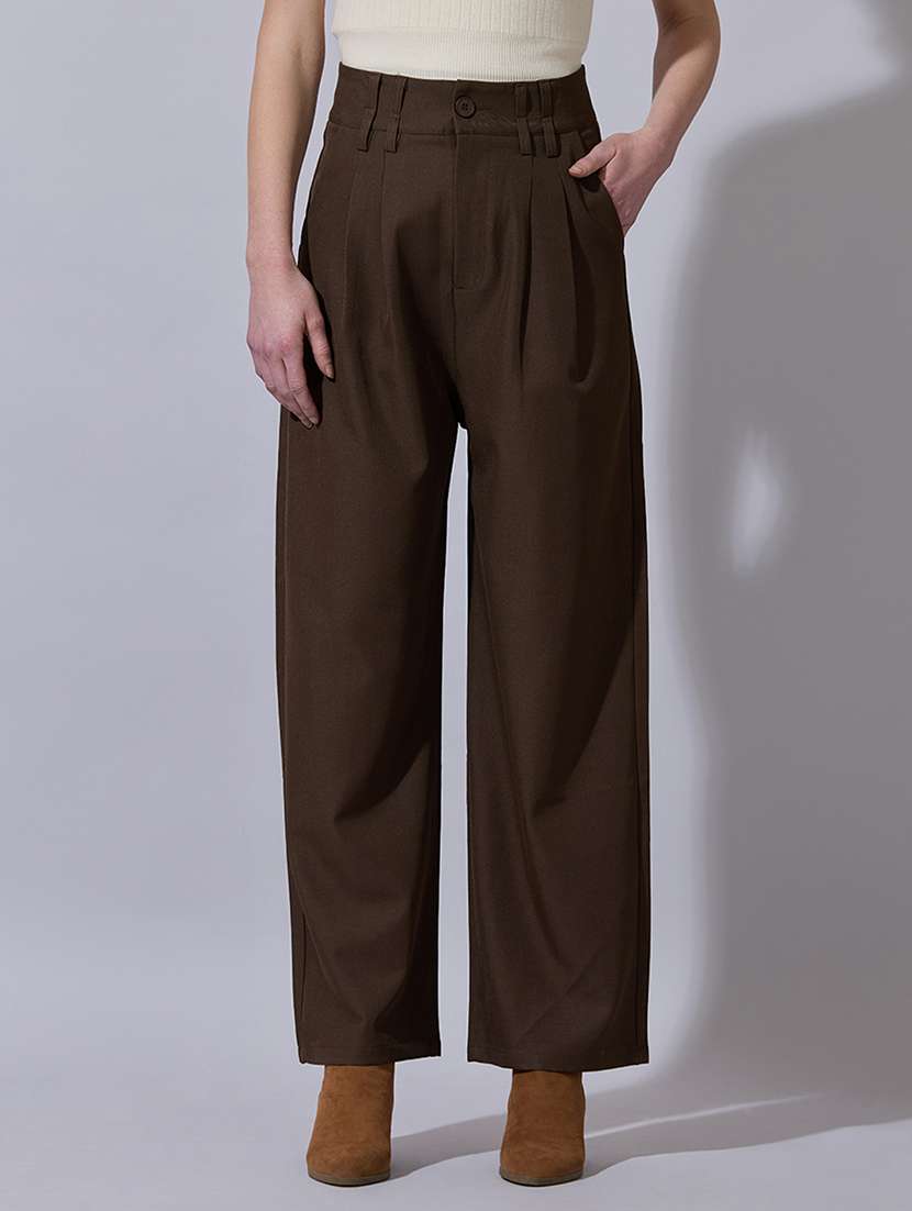 women solid high rise korean pants  - 22321776 -  Standard Image - 1