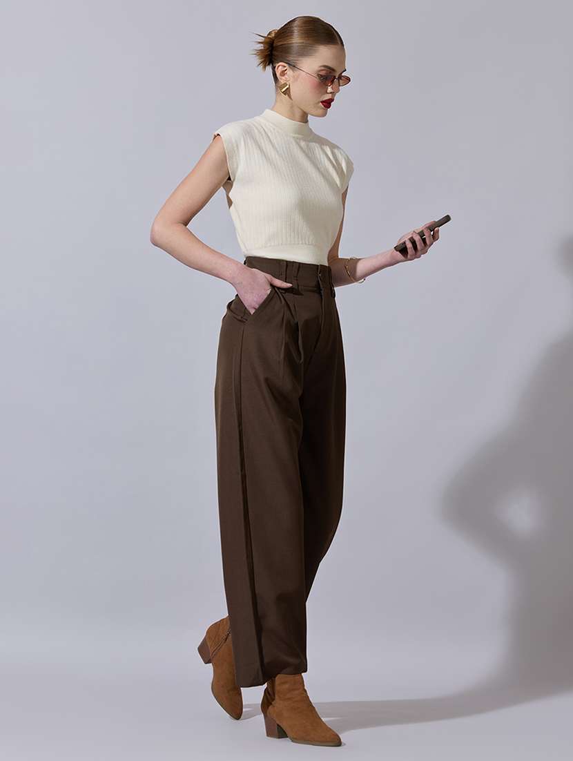 women solid high rise korean pants  - 22321776 -  Standard Image - 4
