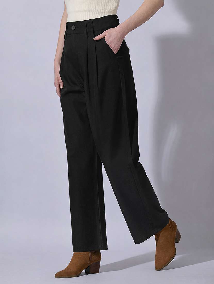 women solid high rise korean pants  - 22321780 -  Standard Image - 1