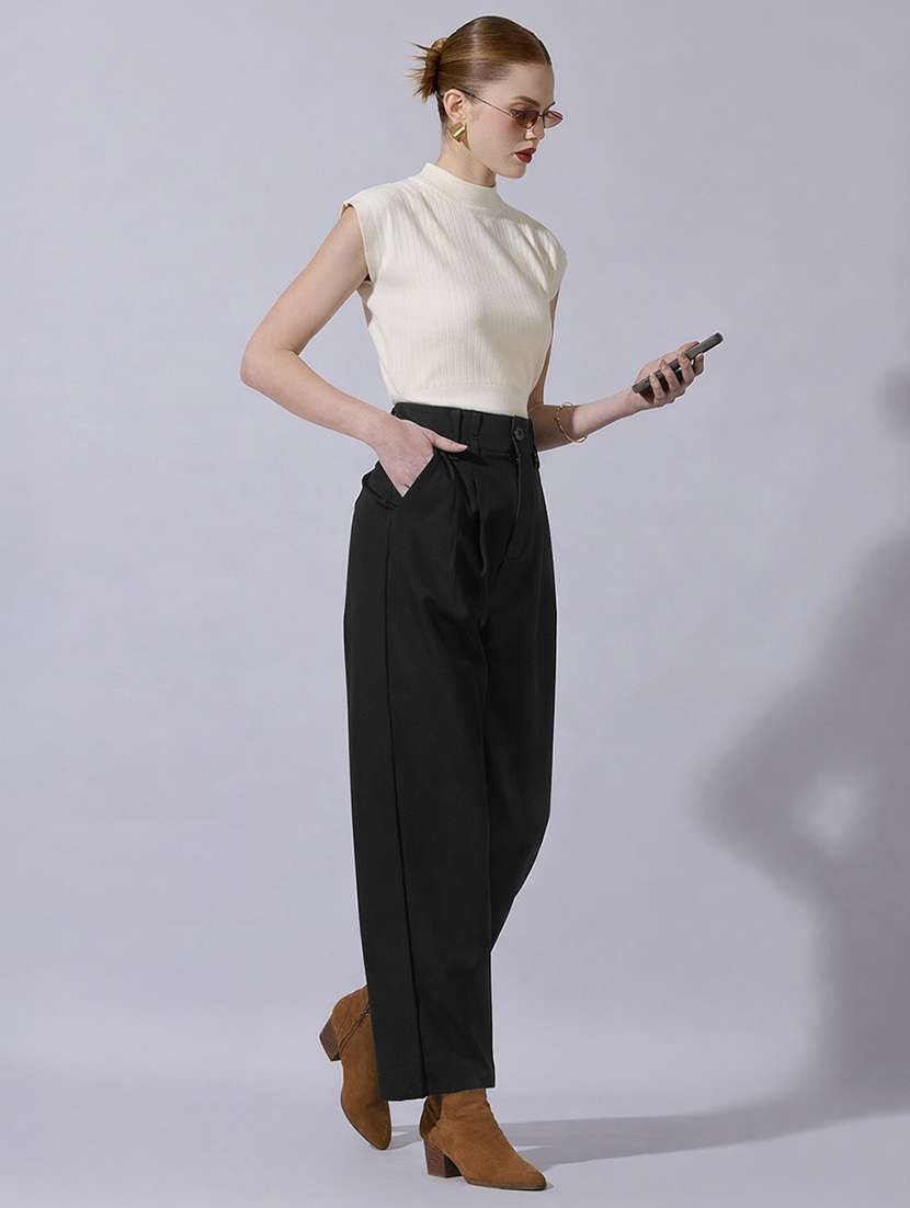 women solid high rise korean pants  - 22321780 -  Standard Image - 4