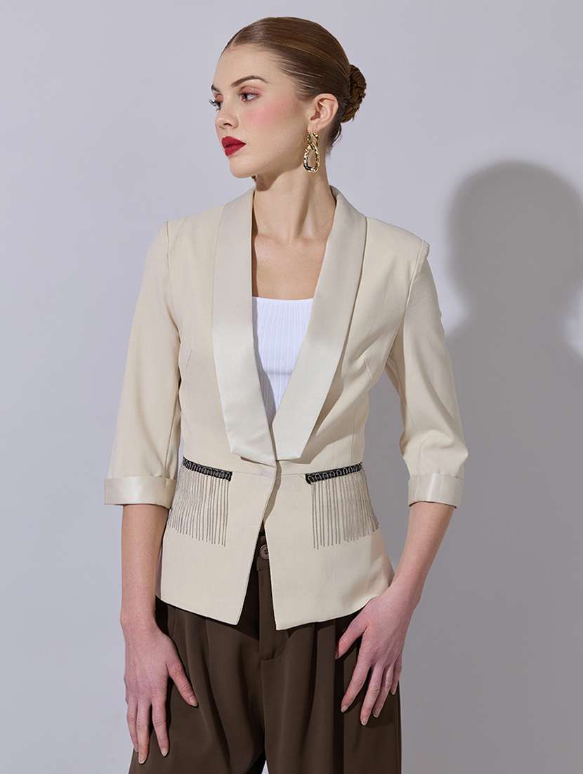 women three quarter sleeve single breasted blazer - 22321784 -  Standard Image - 1