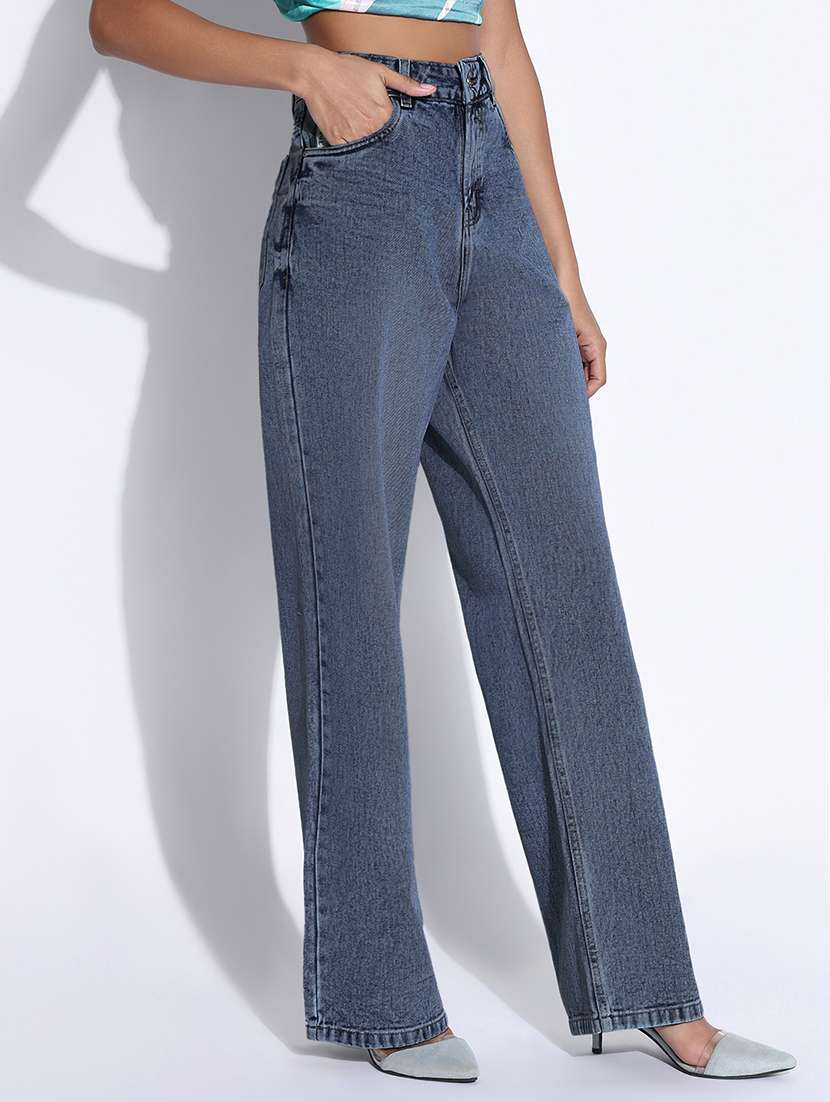 women solid high rise wide leg jean - 22321795 -  Standard Image - 1