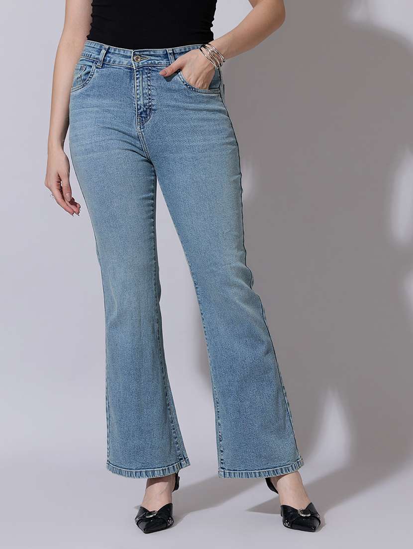 women solid high rise bootcut jean
