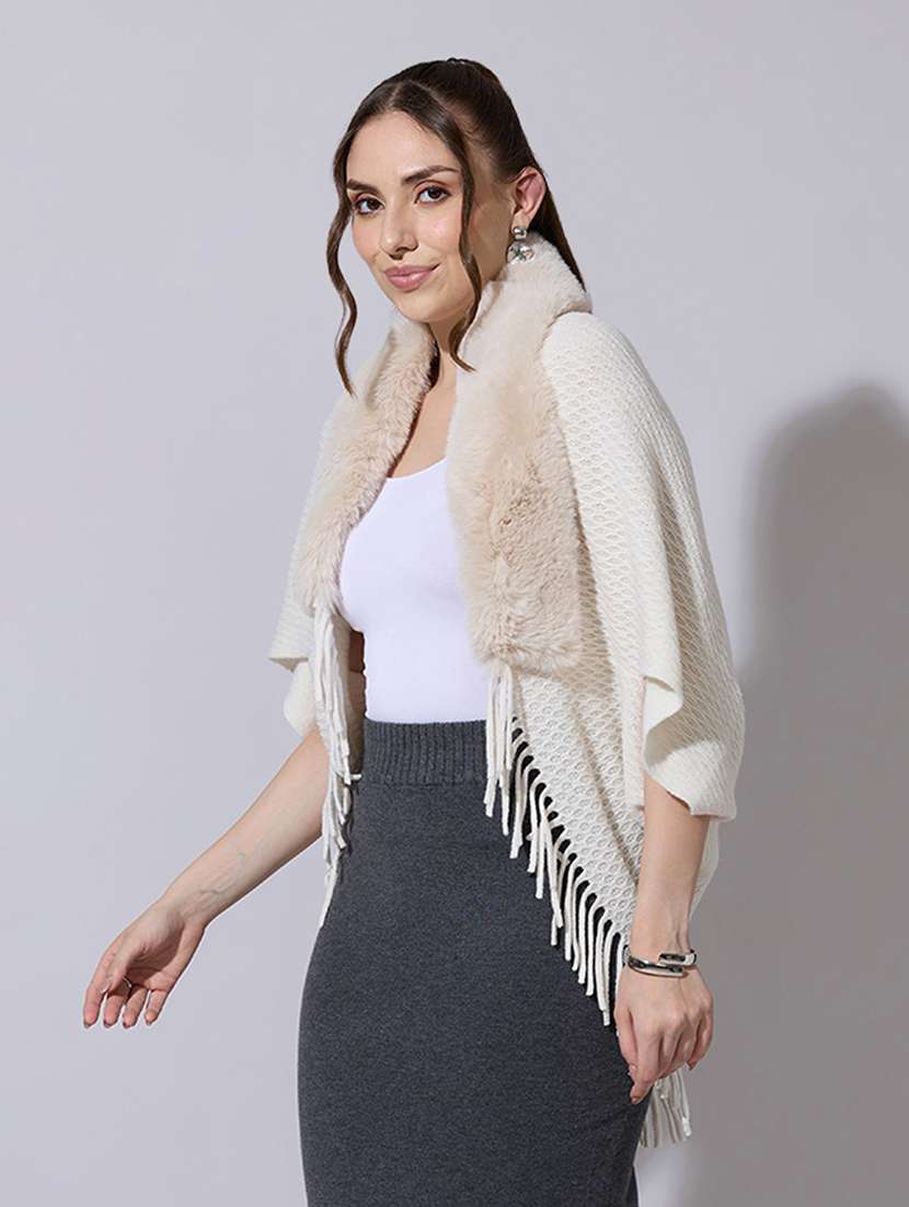 women solid fur detailed shrug - 22321800 -  Standard Image - 1