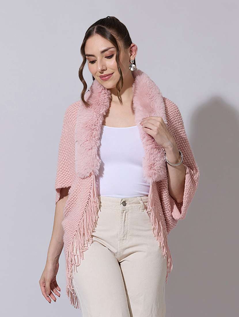 women solid fur detailed shrug - 22321801 -  Standard Image - 1
