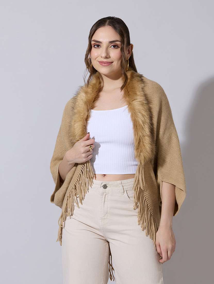 women solid fur detailed shrug - 22321803 -  Standard Image - 1