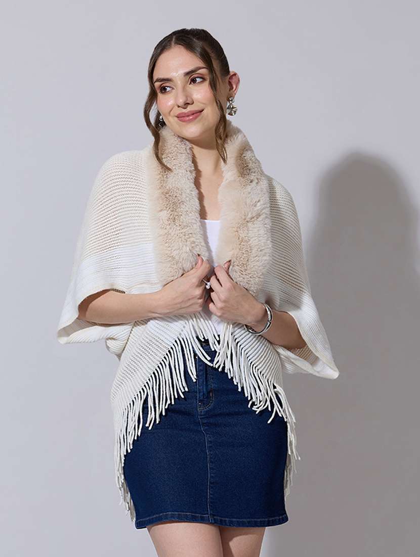 women solid fur detailed shrug - 22321804 -  Standard Image - 1