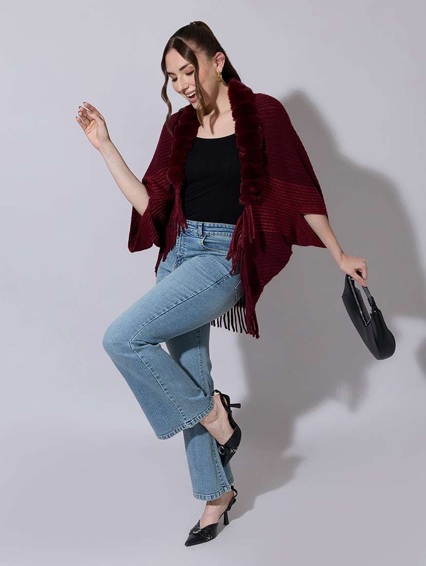 women solid fur detailed shrug - 22321806 -  Standard Image - 4