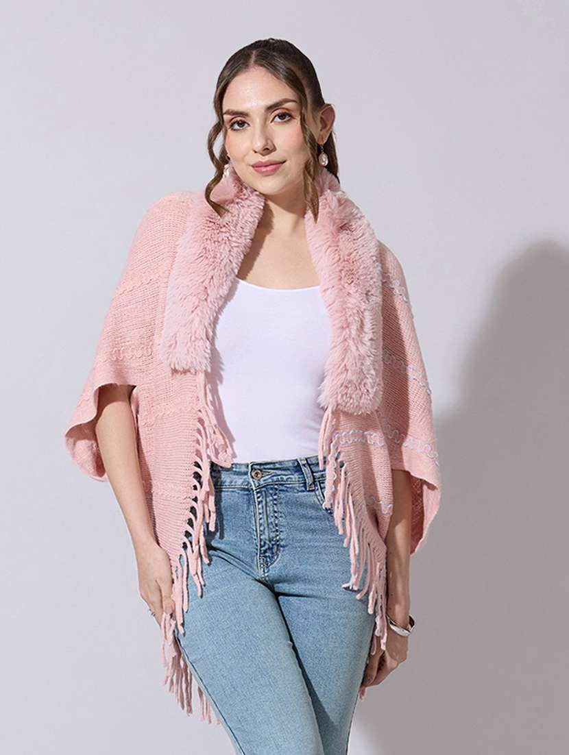 women solid fur detailed shrug - 22321807 -  Standard Image - 1