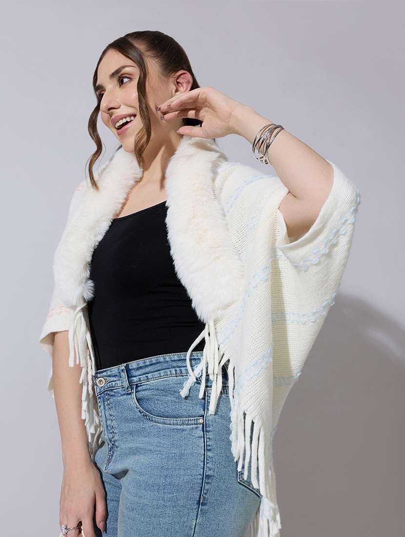 women solid fur detailed shrug - 22321808 -  Standard Image - 1
