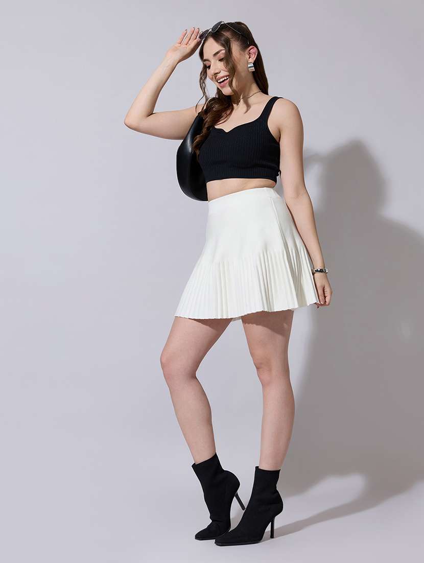 women solid high rise pleated skirt - 22321809 -  Standard Image - 4