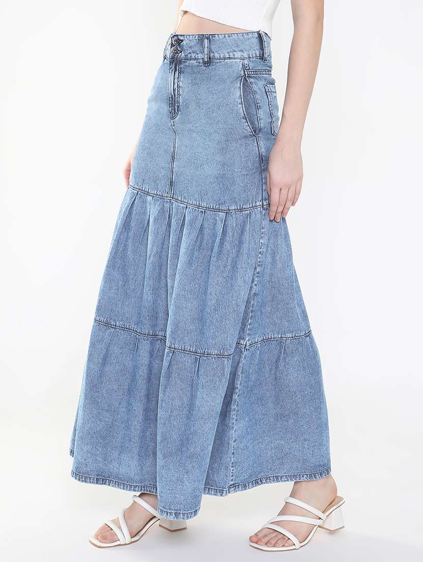 women solid high rise denim maxi skirt - 22321816 -  Standard Image - 1