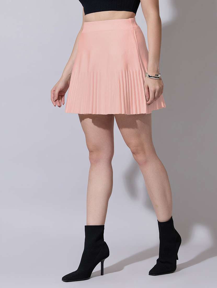 women solid high rise pleated skirt - 22321817 -  Standard Image - 1