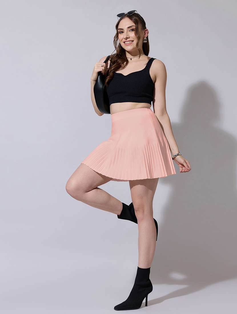 women solid high rise pleated skirt - 22321817 -  Standard Image - 4