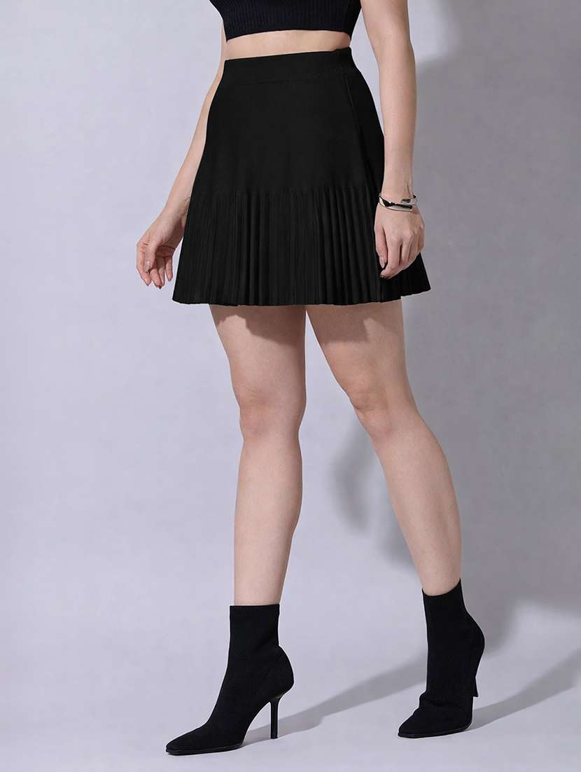 women solid high rise pleated skirt - 22321818 -  Standard Image - 1