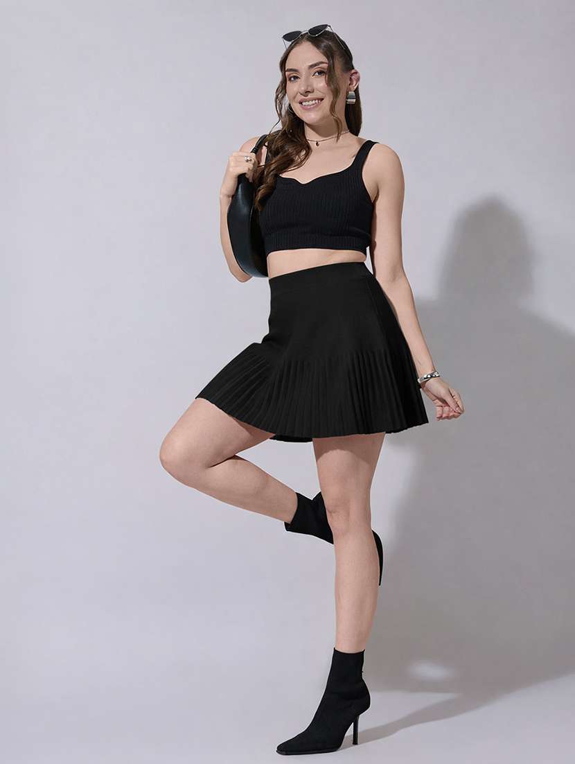 women solid high rise pleated skirt - 22321818 -  Standard Image - 4