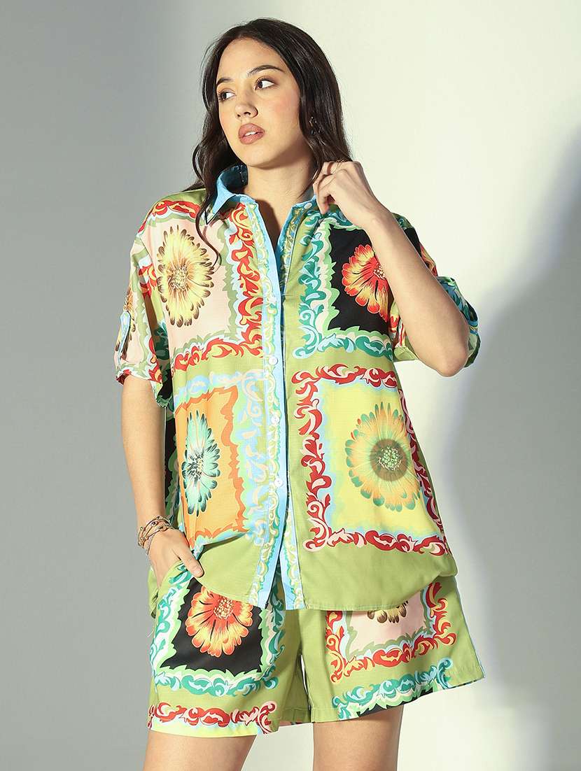 women printed shirt and shorts co-ord set - 22321823 -  Standard Image - 1
