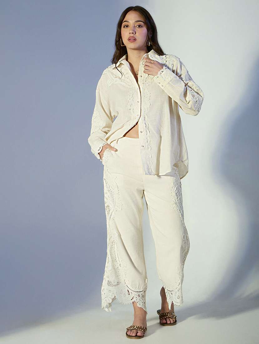 women self designed lace shirt and trouser co-ord set - 22321835 -  Standard Image - 1