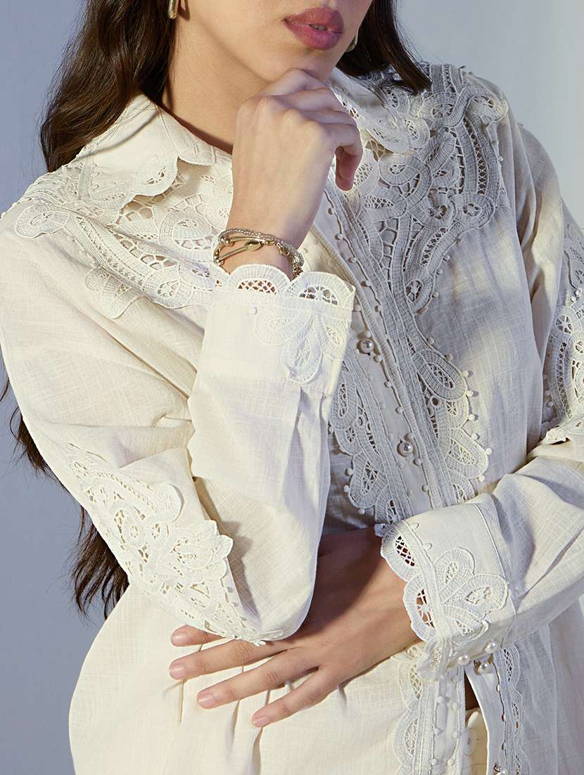 women self designed lace shirt and trouser co-ord set - 22321835 -  Standard Image - 6